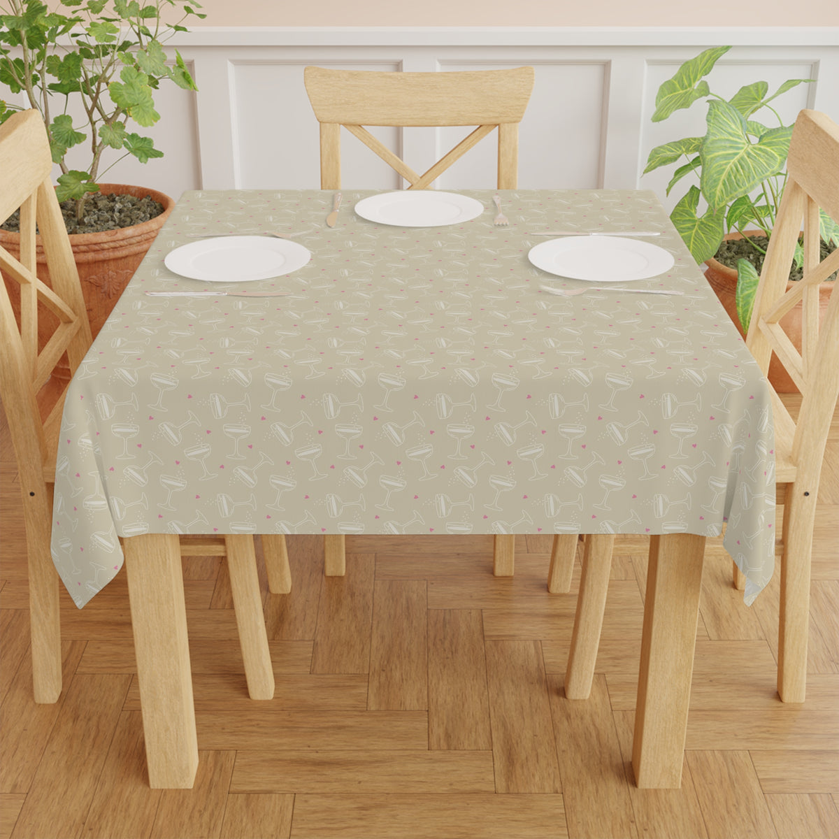 Cheers Bubbly Mahjong Party Tablecloth – Champagne + Rose