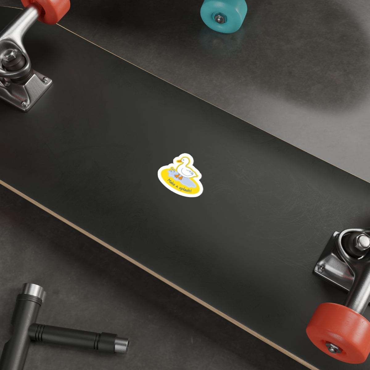 "Make a splash!" – duck playing in puddle – vinyl die-cut sticker