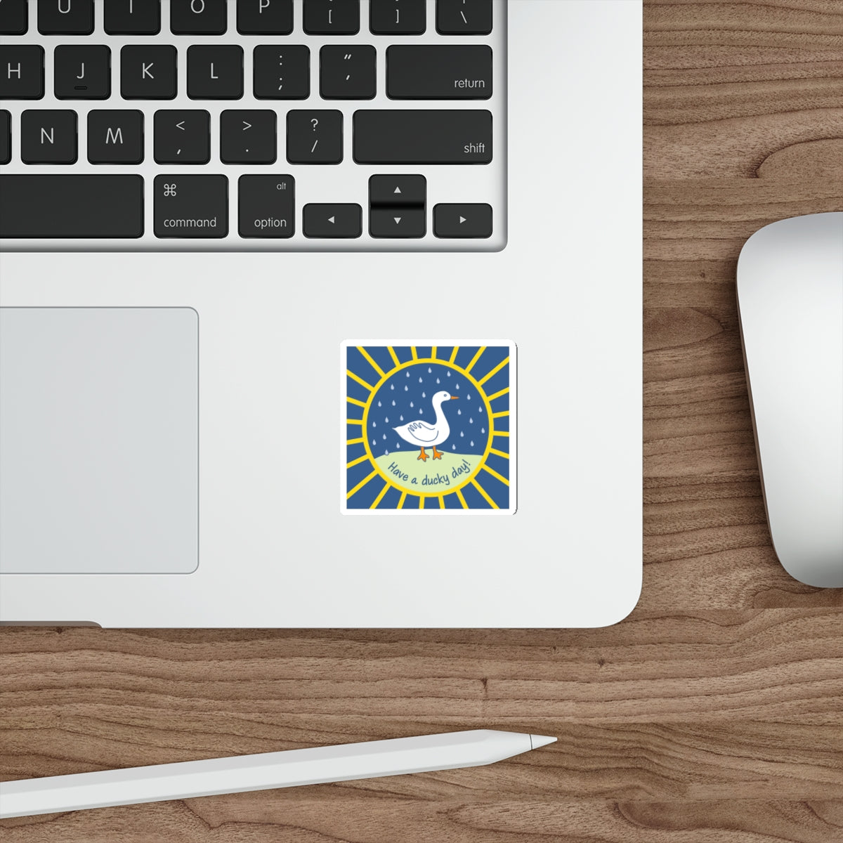 "Have a ducky day!" – duck in the rain – vinyl die-cut sticker
