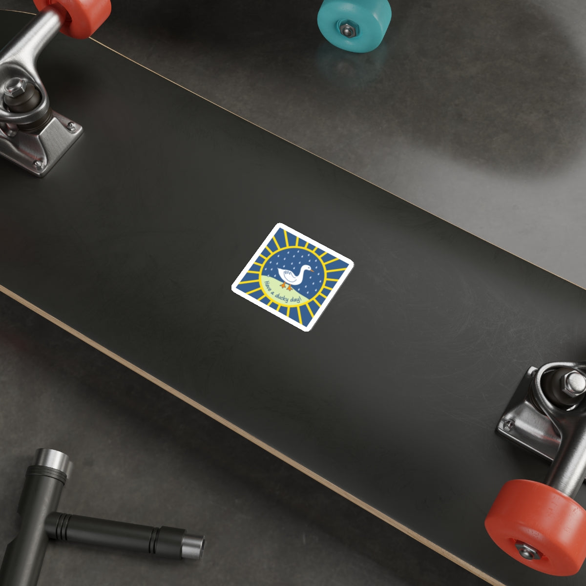"Have a ducky day!" – duck in the rain – vinyl die-cut sticker
