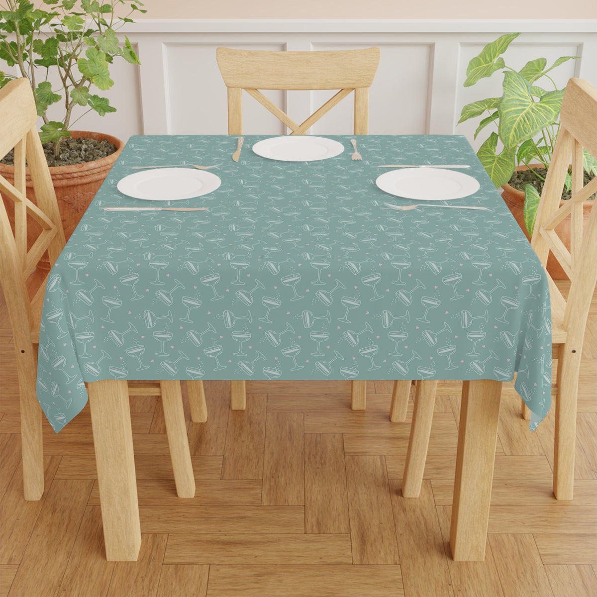 Cheers Bubbly Mahjong Party Tablecloth – Robin’s Egg Blue + Pink