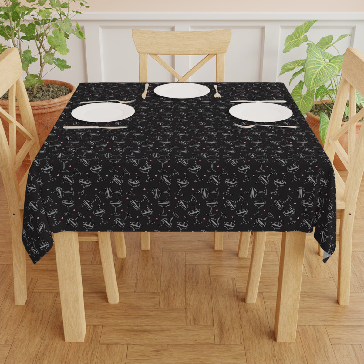 Cheers Bubbly Party Tablecloth – Midnight Black + Pink