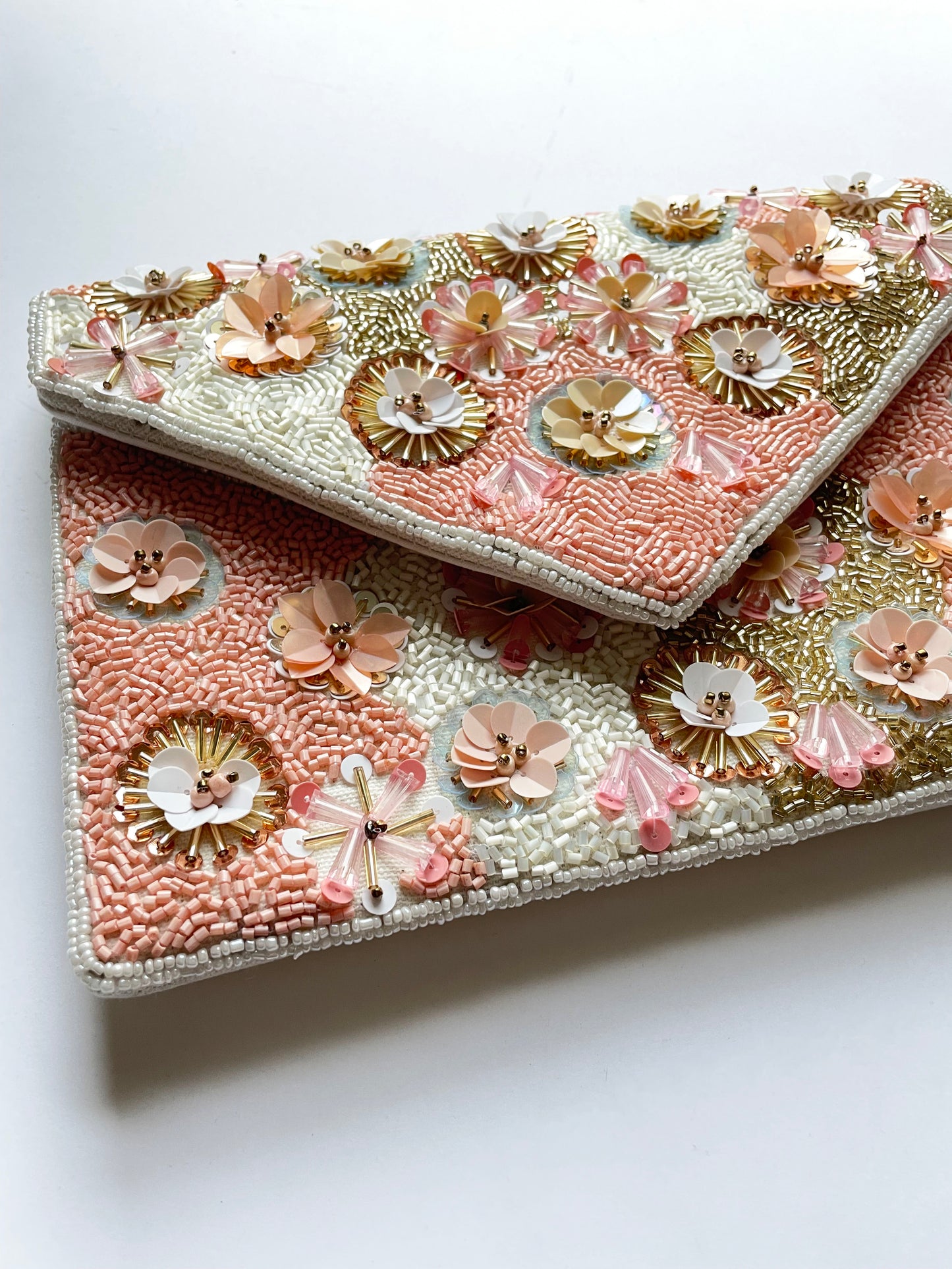 Pink and Gold Dahlia Clutch with Silver Chain