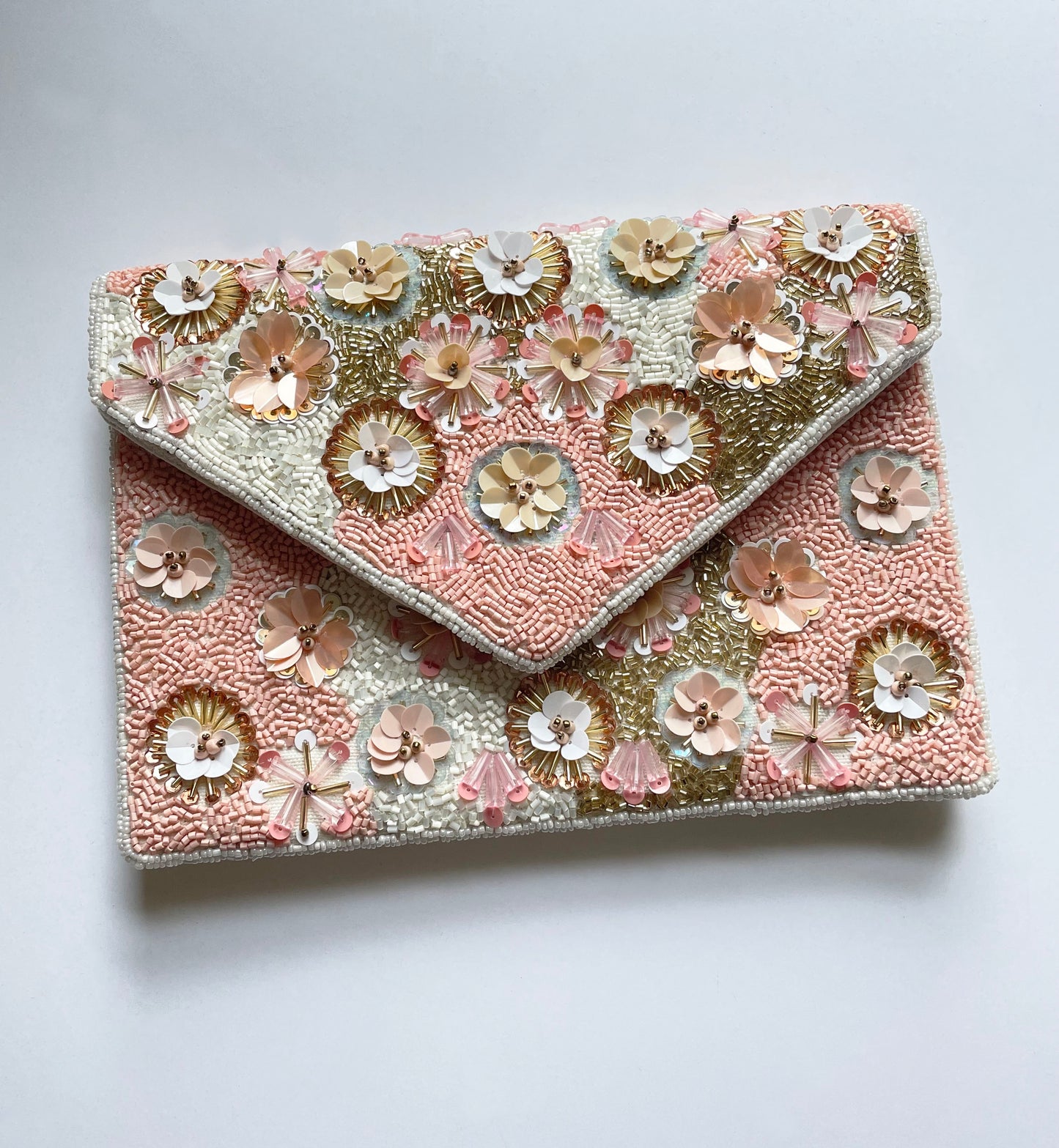 Pink and Gold Dahlia Clutch with Silver Chain