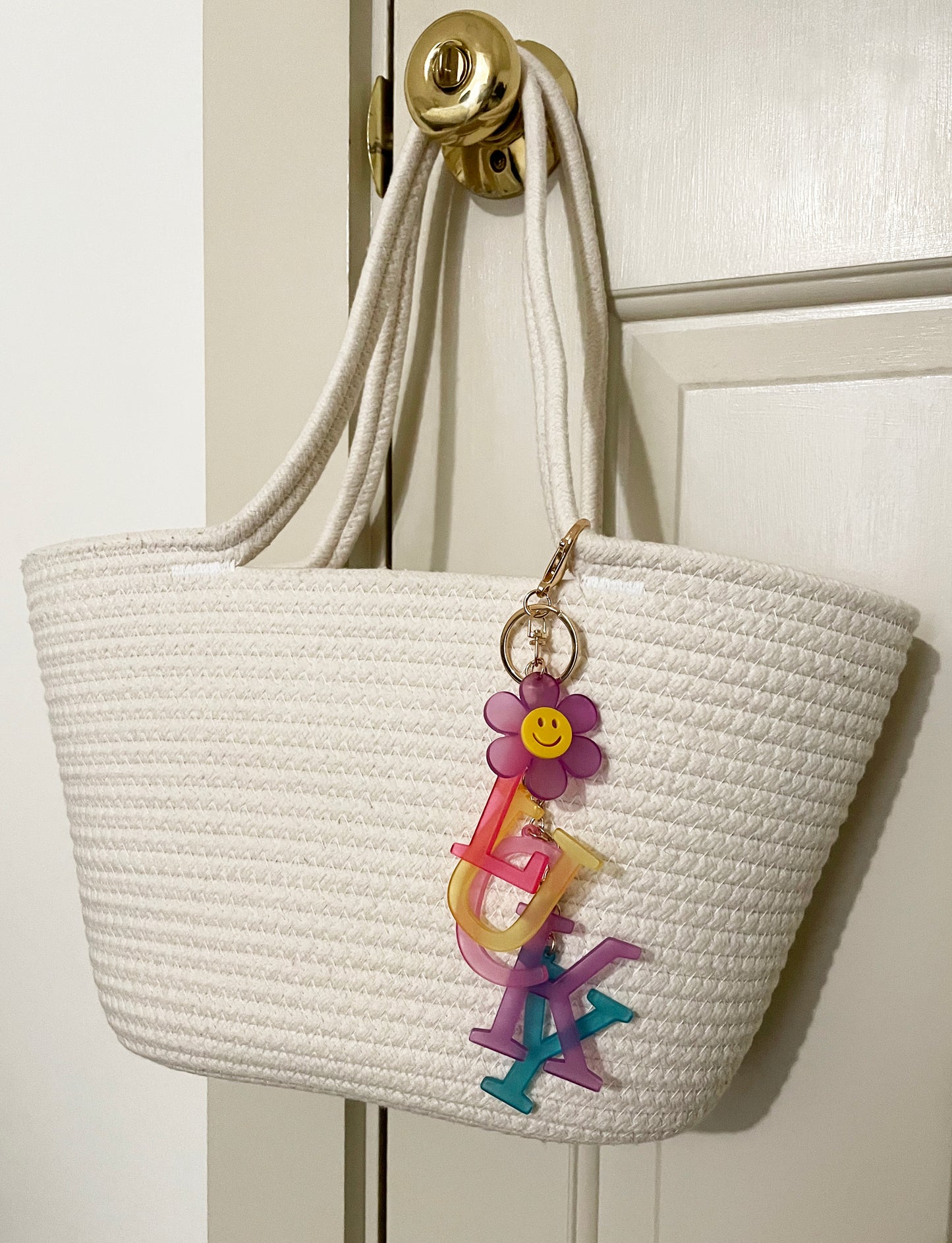 LUCKY Laser Cut Keychain with Smilely Face Flower