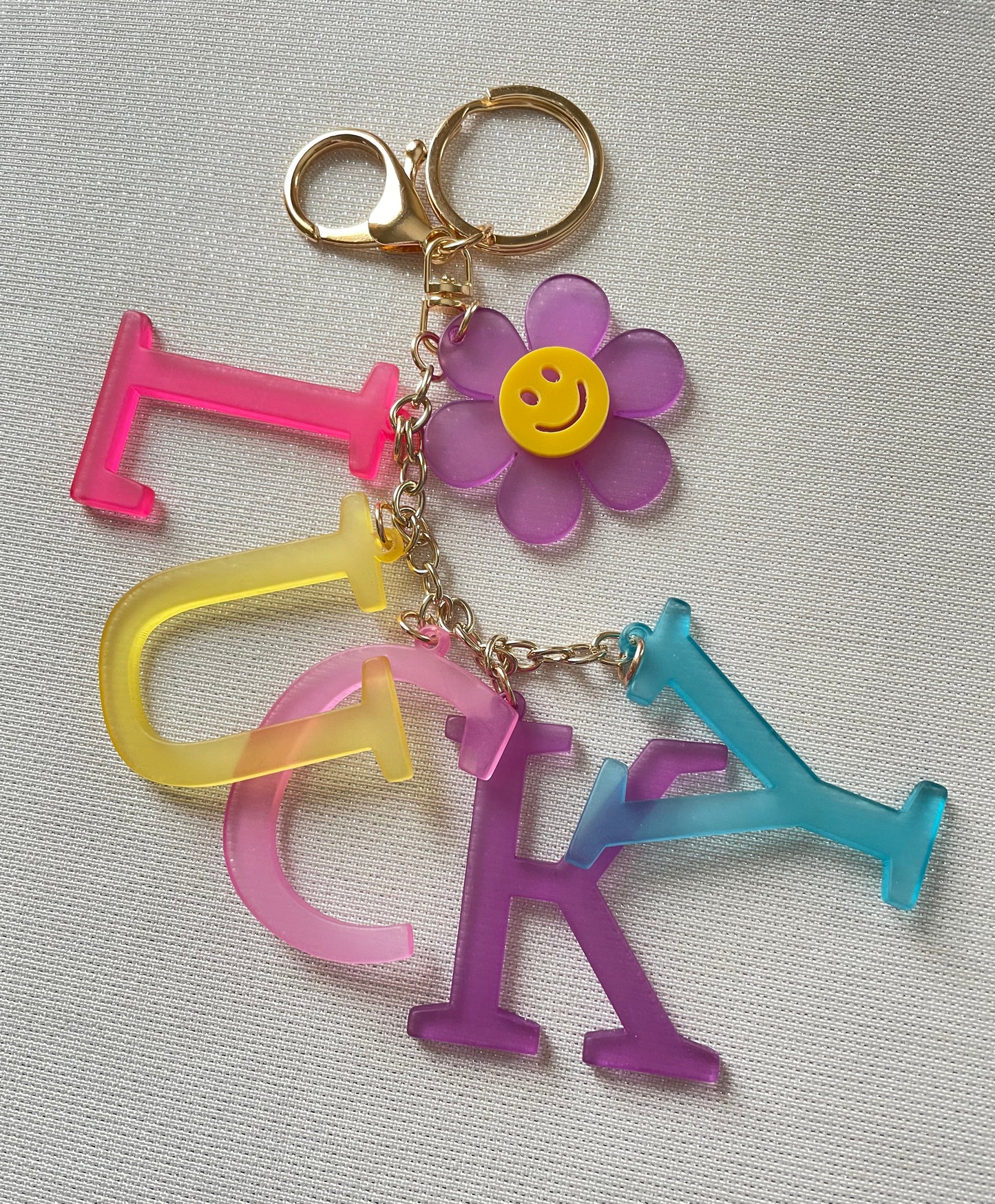 LUCKY Laser Cut Keychain with Smilely Face Flower
