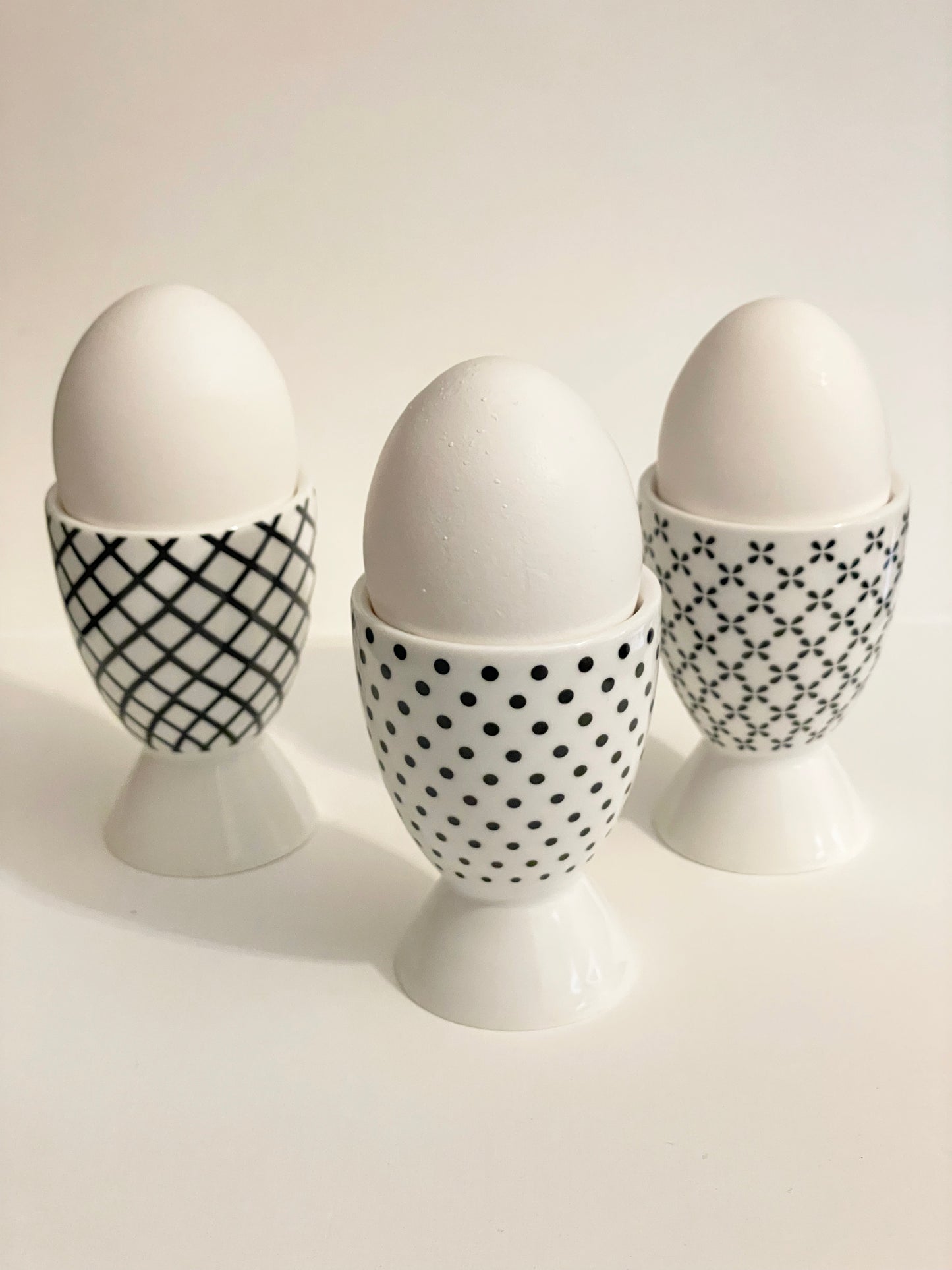 Set of 3 Black and White Patterned Egg Cups