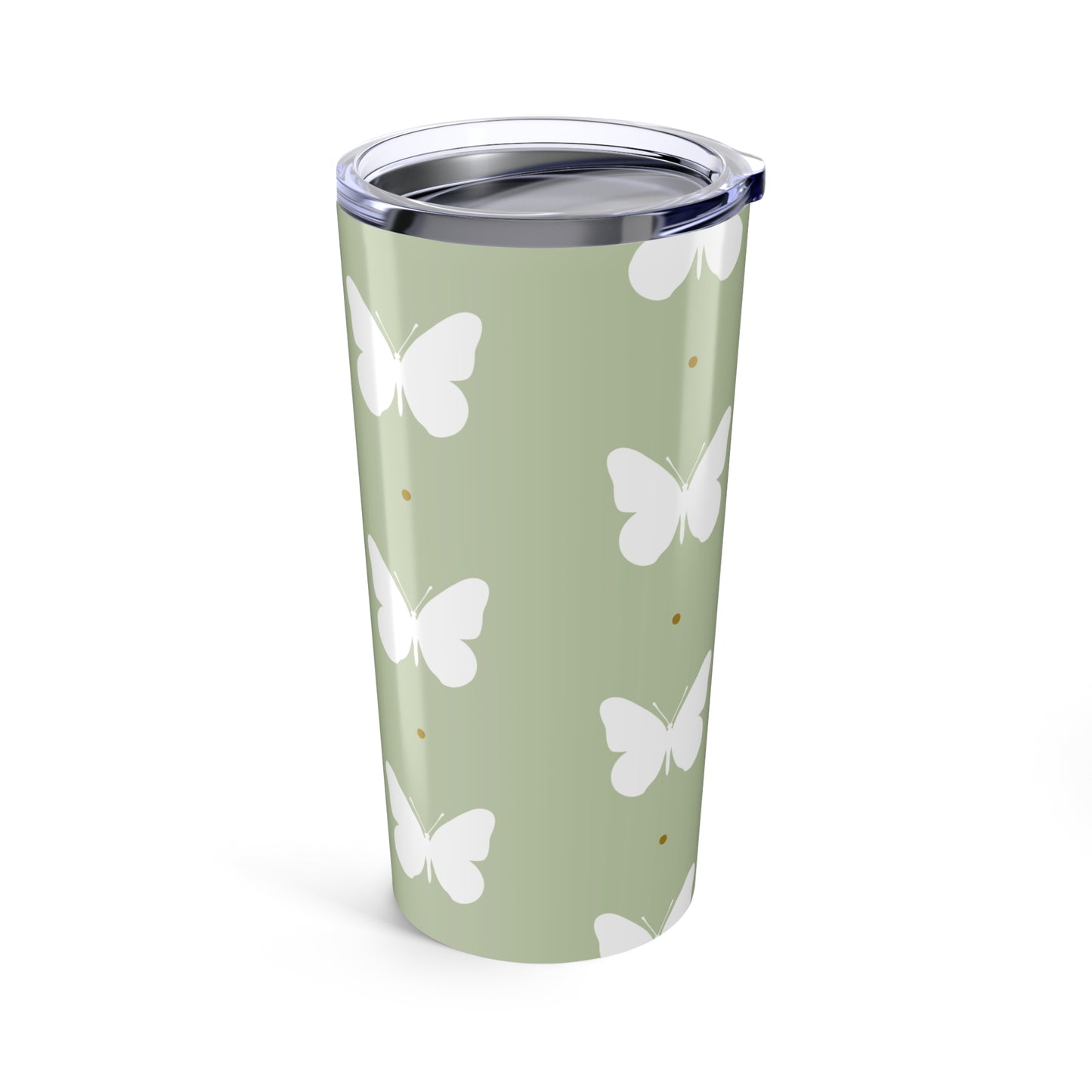 Butterfly Silhouette Tumbler Stainless Steel Glossy Sage 20oz with Clear Lid