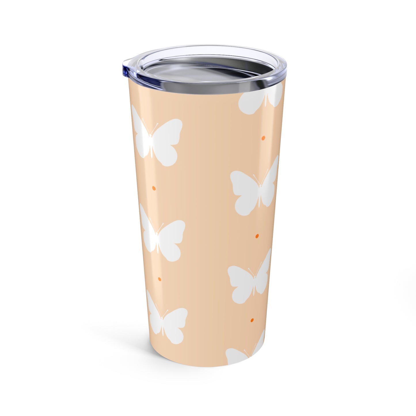 Butterfly Silhouette Tumbler Stainless Steel Glossy Peach 20oz with Clear Lid