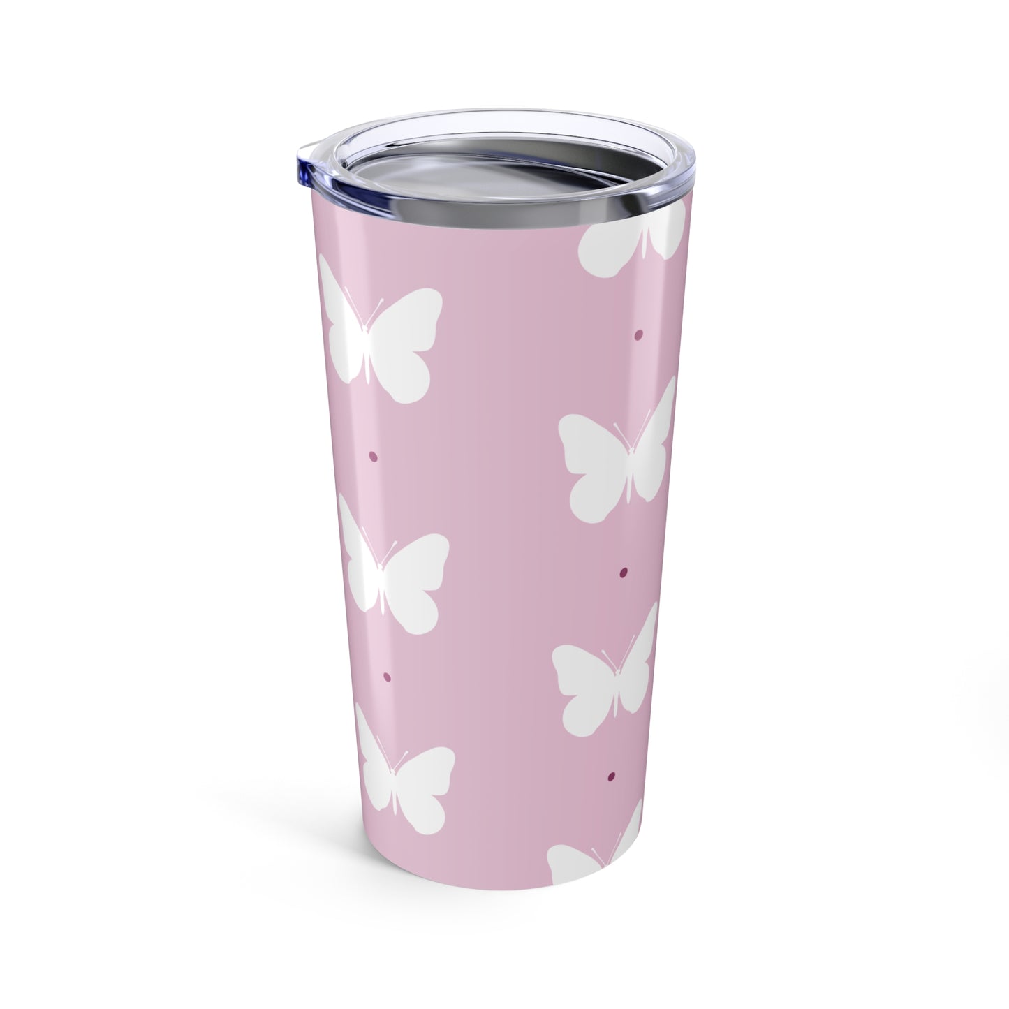 Butterfly Silhouette Tumbler Stainless Steel Glossy Purple 20oz with Clear Lid