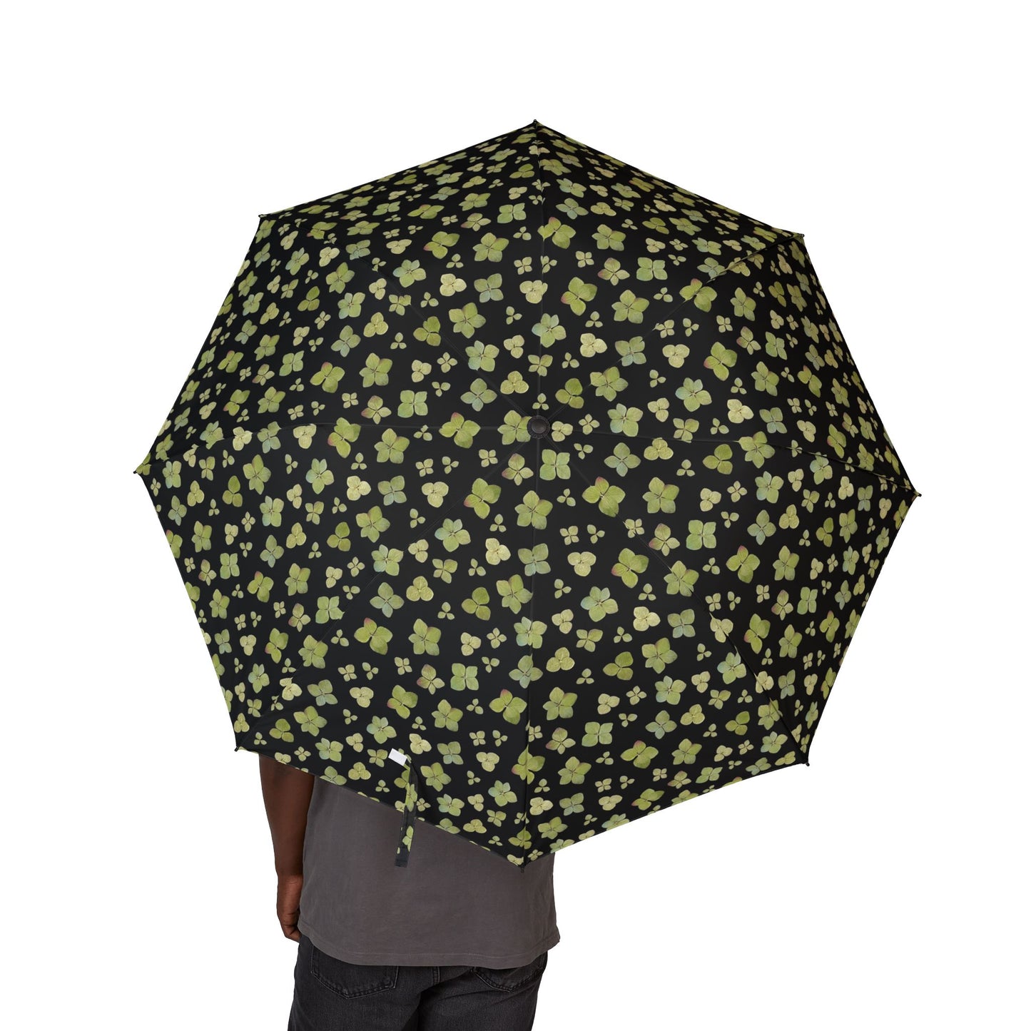 Hydrangea Petal Print Umbrella | Large Semi-Automatic Foldable Umbrella | black