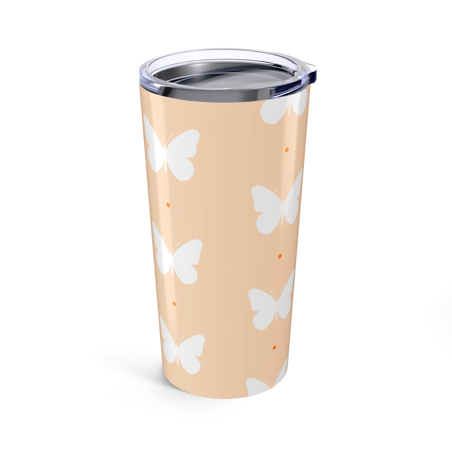 Butterfly Silhouette Tumbler Stainless Steel Glossy Peach 20oz with Clear Lid