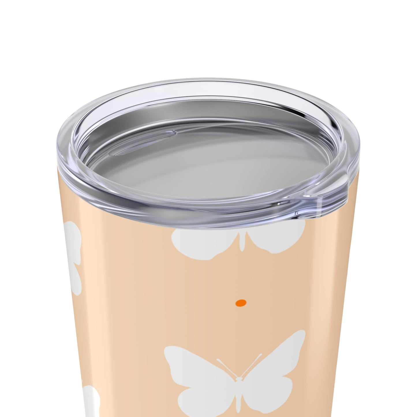 Butterfly Silhouette Tumbler Stainless Steel Glossy Peach 20oz with Clear Lid