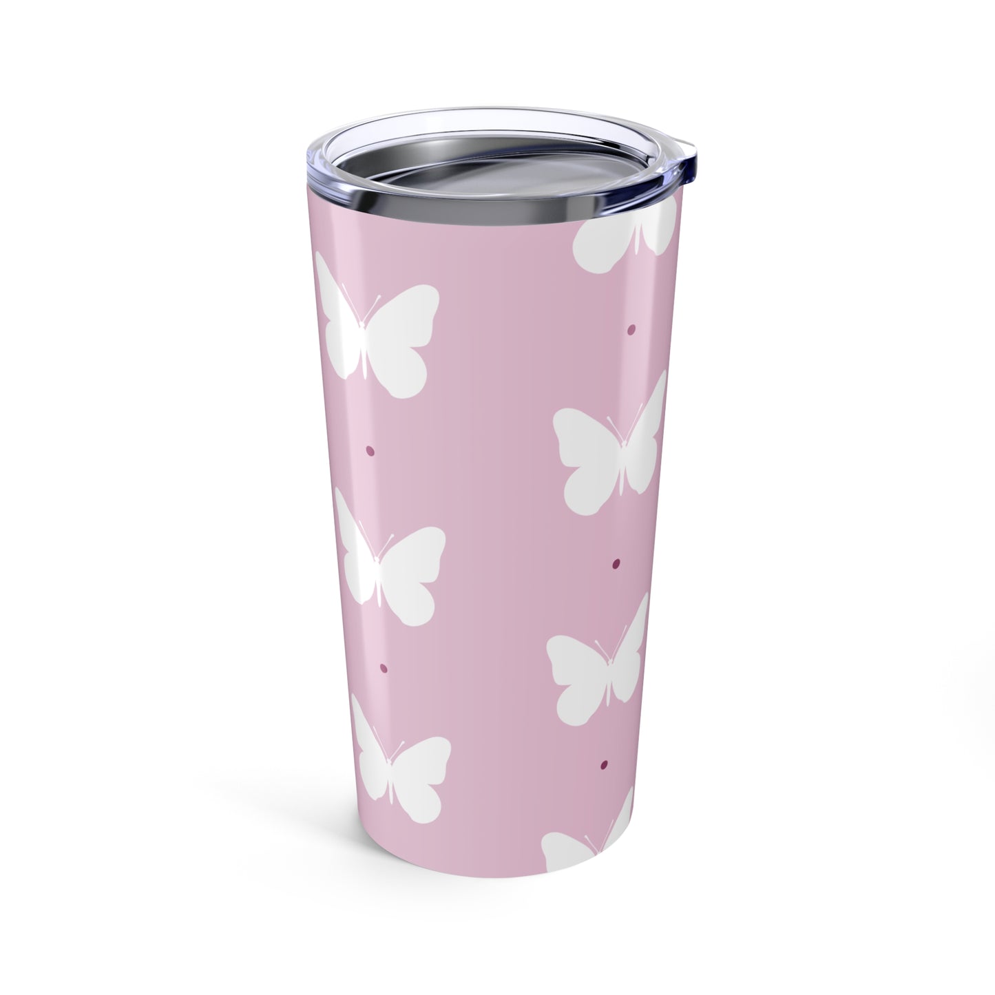 Butterfly Silhouette Tumbler Stainless Steel Glossy Purple 20oz with Clear Lid