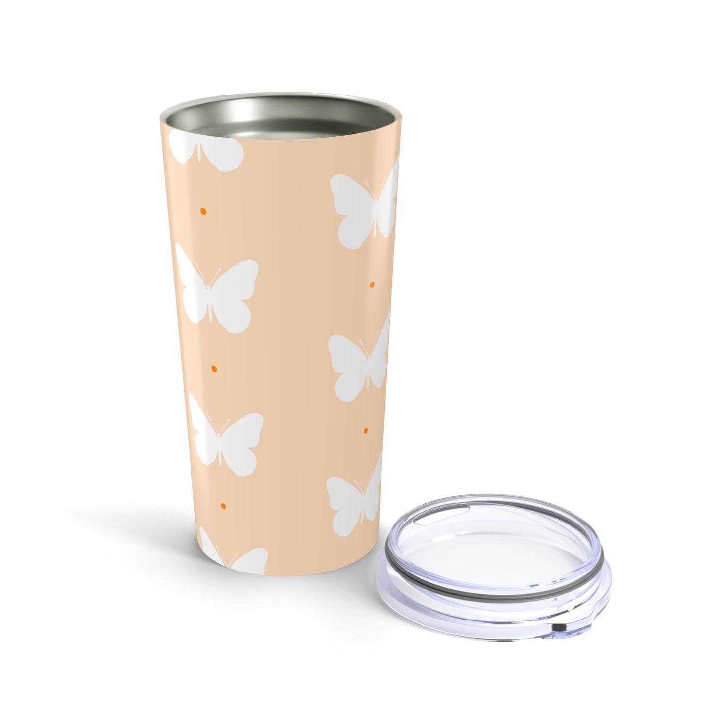 Butterfly Silhouette Tumbler Stainless Steel Glossy Peach 20oz with Clear Lid