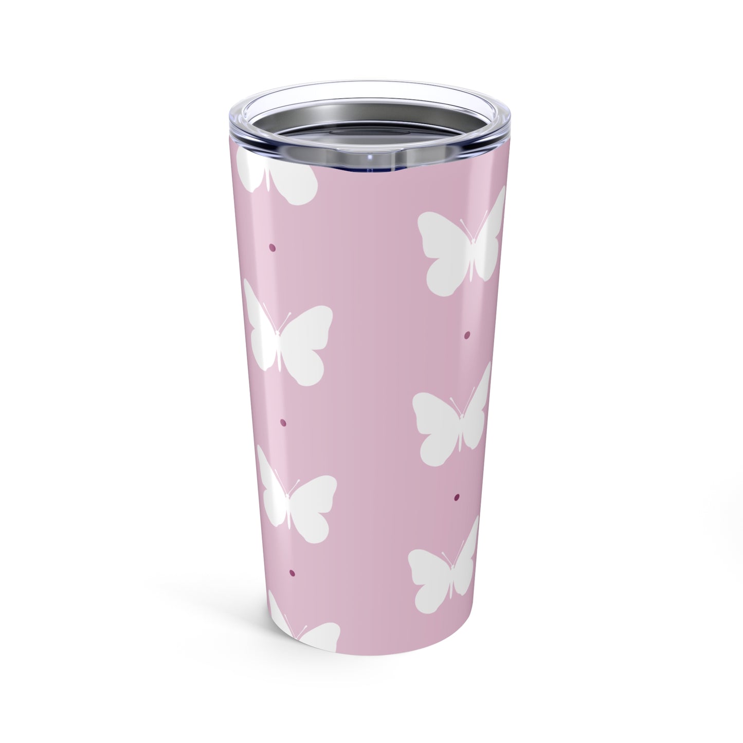 Butterfly Silhouette Tumbler Stainless Steel Glossy Purple 20oz with Clear Lid