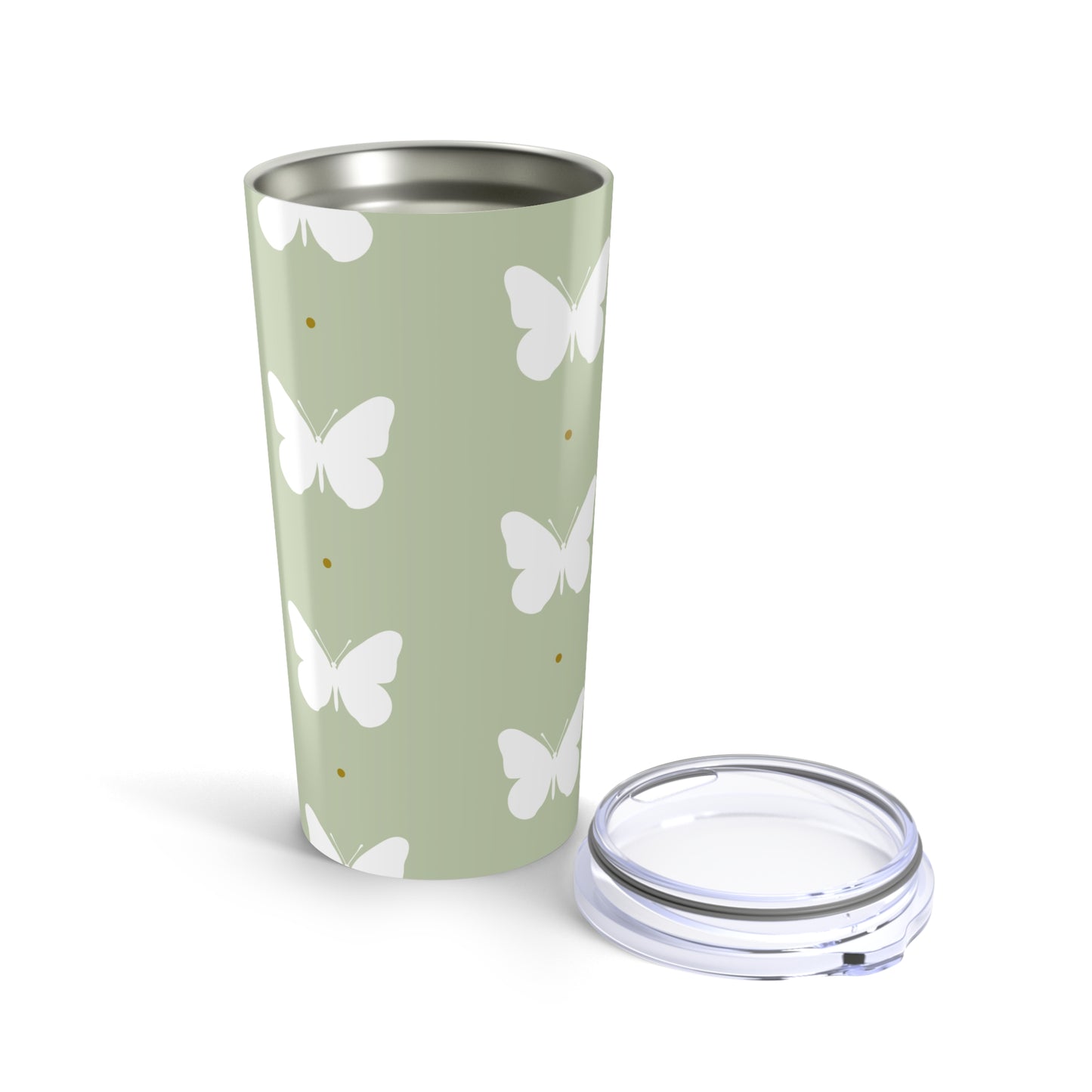 Butterfly Silhouette Tumbler Stainless Steel Glossy Sage 20oz with Clear Lid