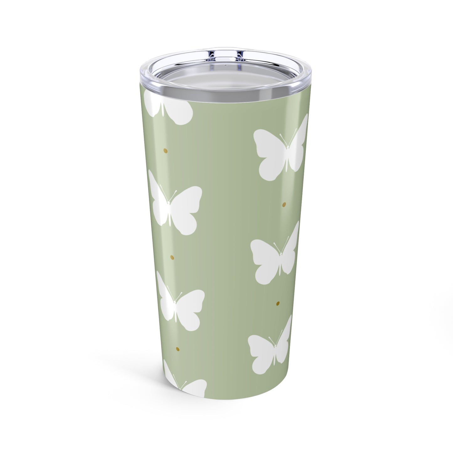 Butterfly Silhouette Tumbler Stainless Steel Glossy Sage 20oz with Clear Lid