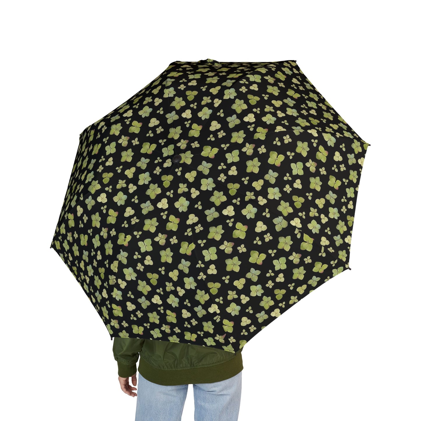 Hydrangea Petal Print Umbrella | Large Semi-Automatic Foldable Umbrella | black