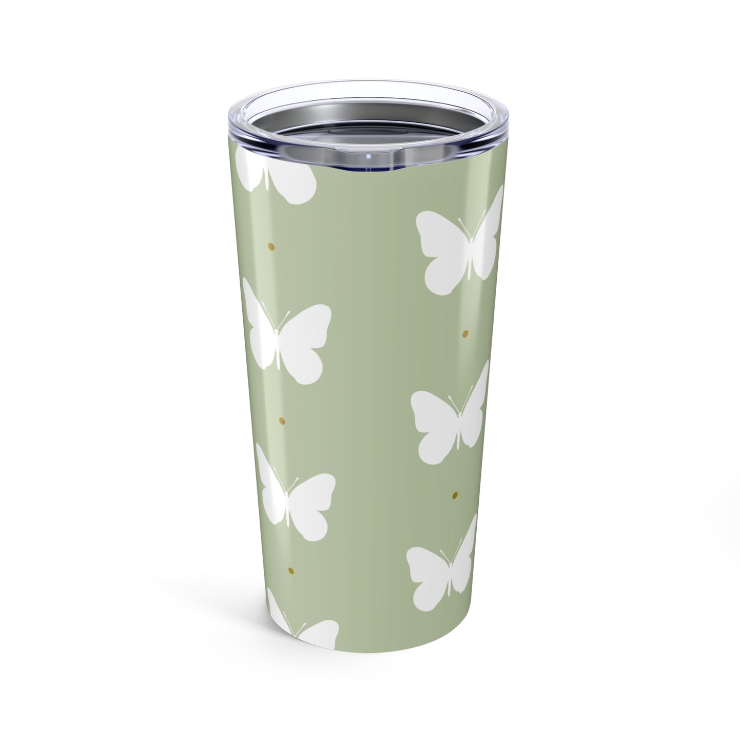 Butterfly Silhouette Tumbler Stainless Steel Glossy Sage 20oz with Clear Lid