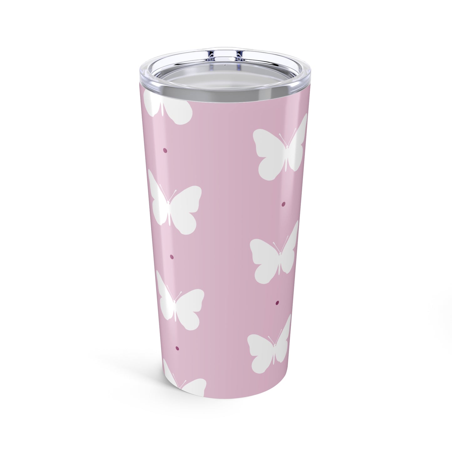 Butterfly Silhouette Tumbler Stainless Steel Glossy Purple 20oz with Clear Lid