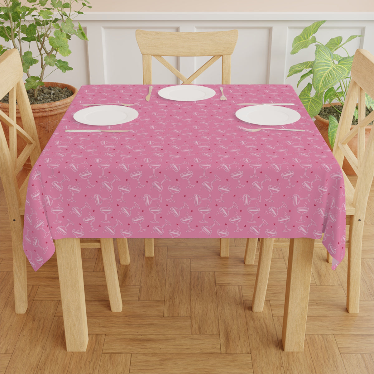 Cheers Bubbly Mahjong Party Tablecloth – Peony Pink + Cranberry