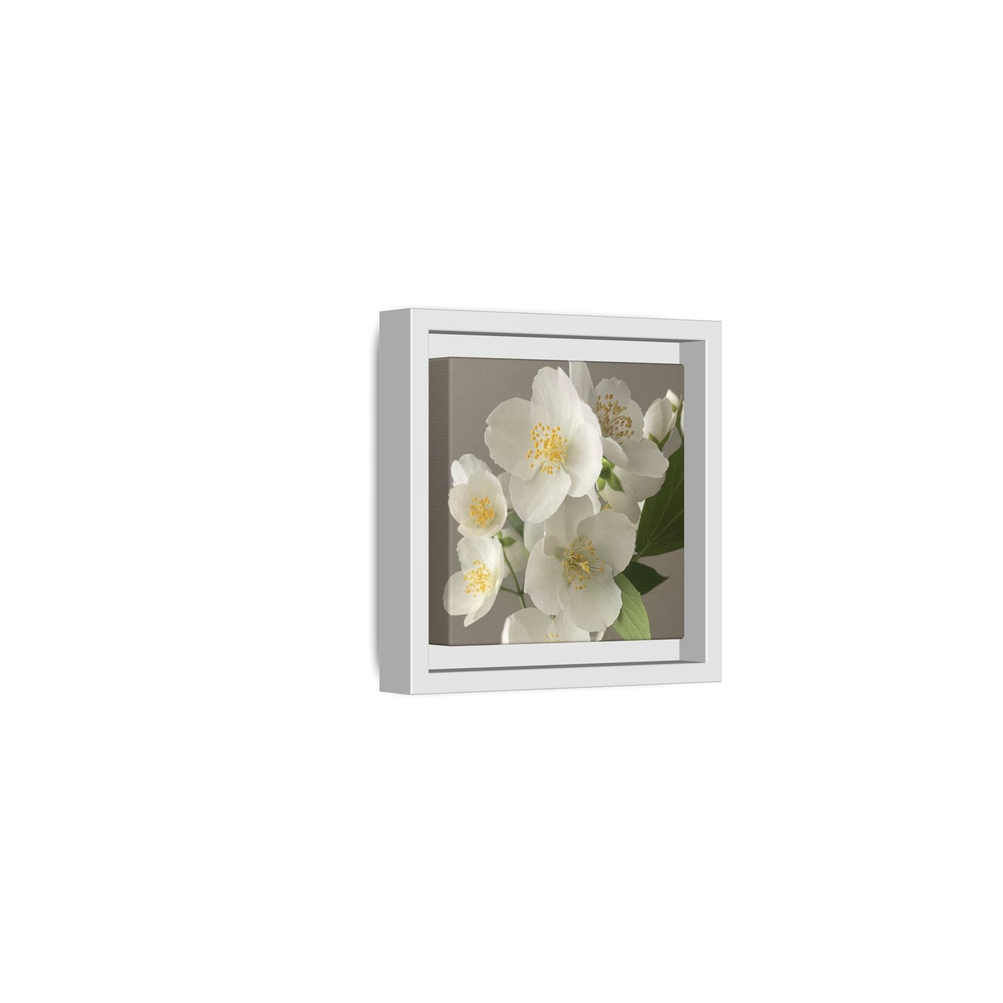 White Blossoms on Matte Canvas with White Frame