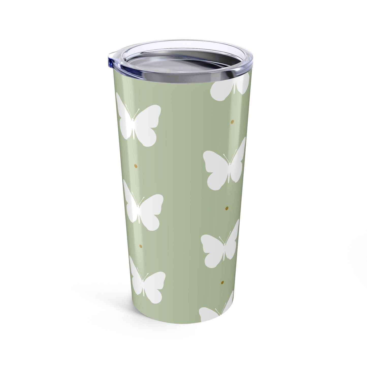 Butterfly Silhouette Tumbler Stainless Steel Glossy Sage 20oz with Clear Lid