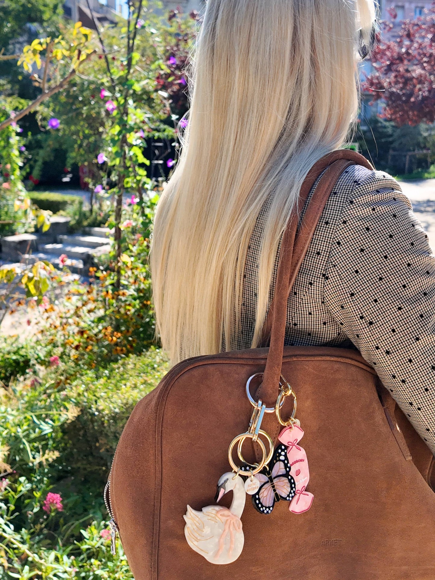Hand-painted Bow Swan Bag Charm + Keychain