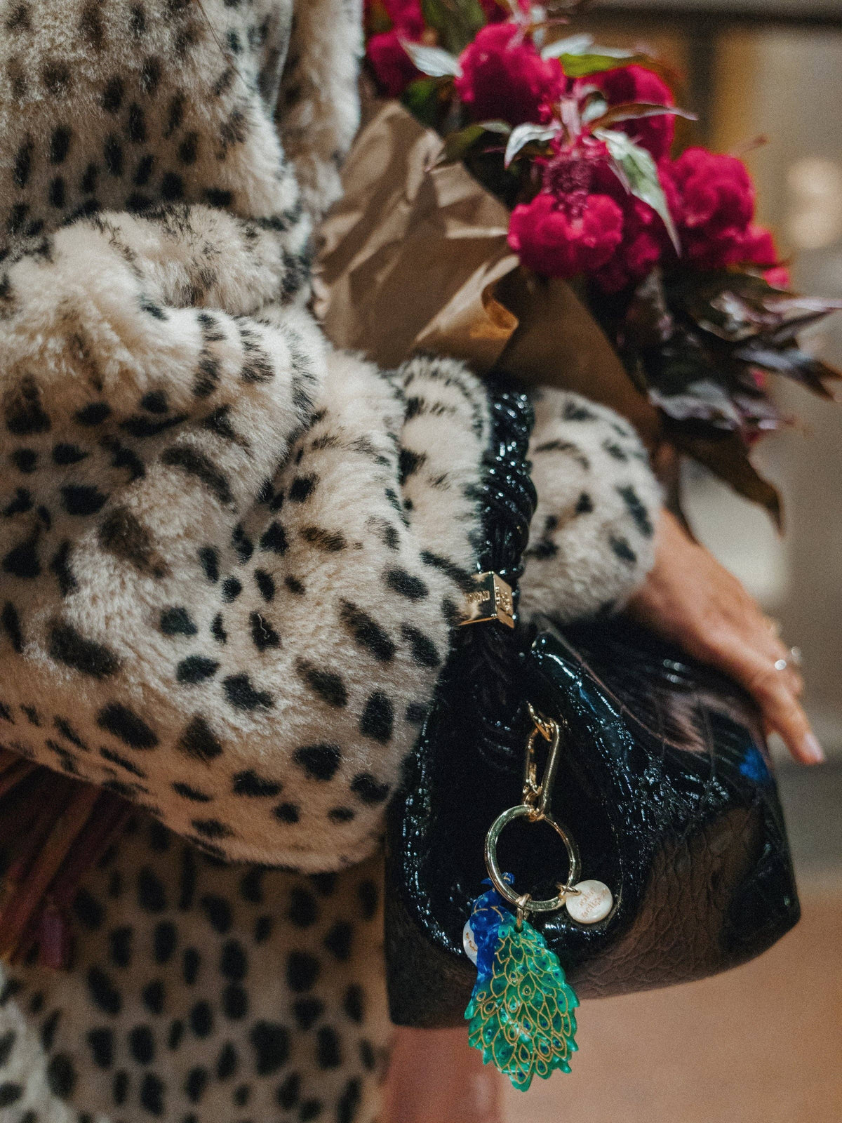 Hand-painted Peacock Bag Charm + Keychain | Eco-Friendly