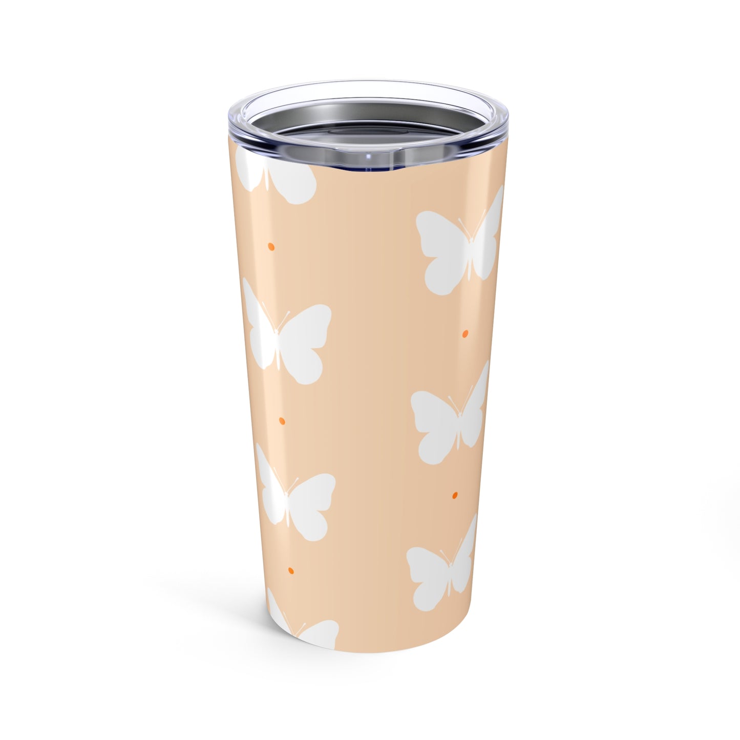 Butterfly Silhouette Tumbler Stainless Steel Glossy Peach 20oz with Clear Lid