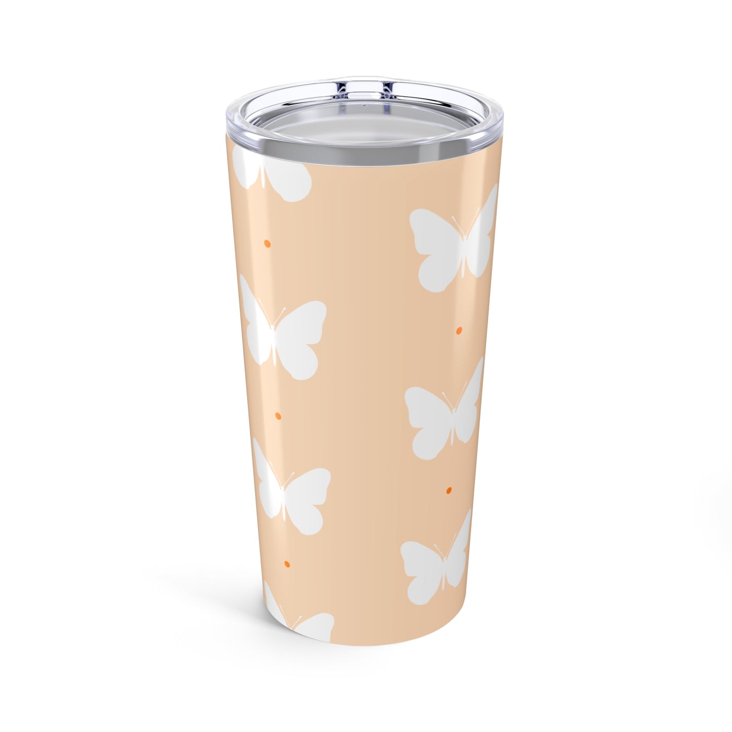 Butterfly Silhouette Tumbler Stainless Steel Glossy Peach 20oz with Clear Lid