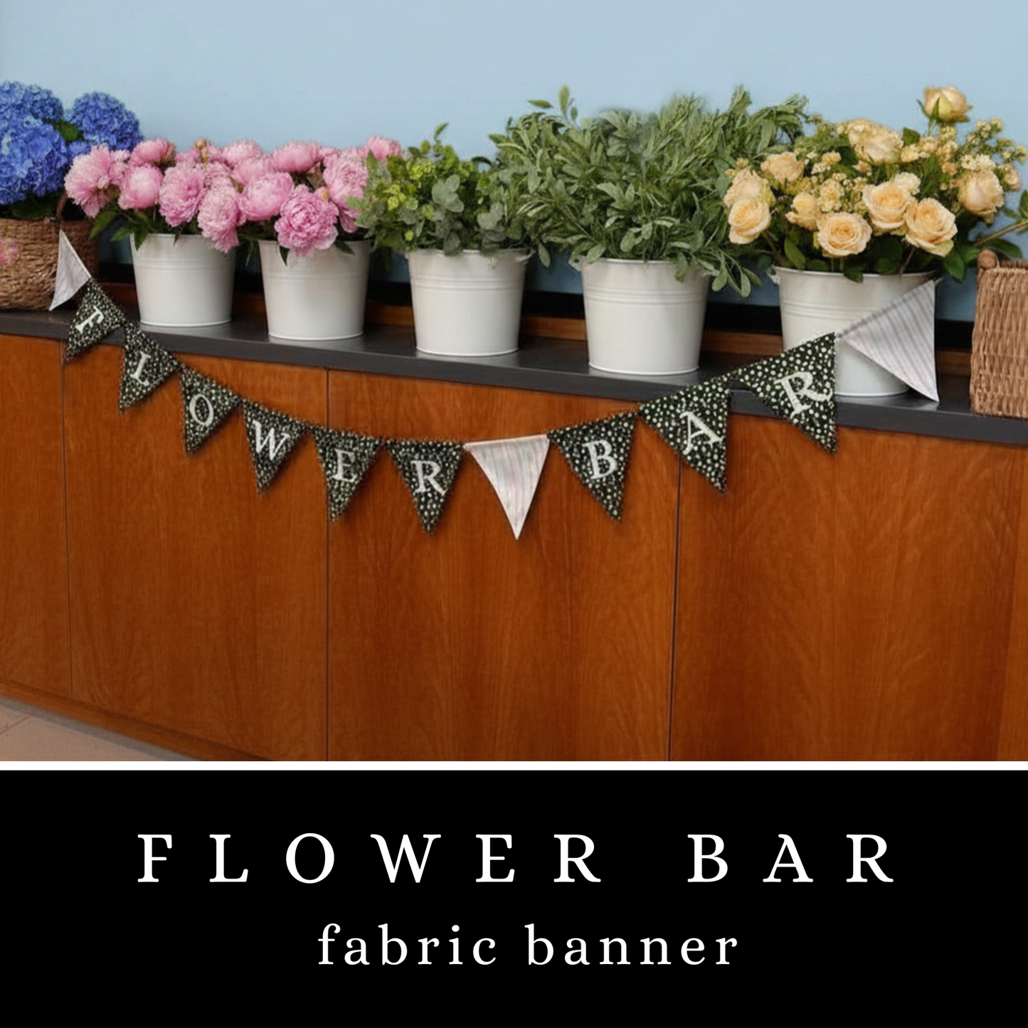 "FLOWER BAR" Pennant Style Fabric Banner