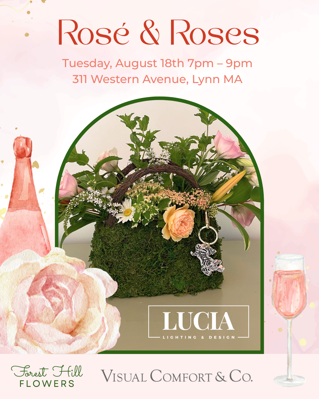 8/18/26 Rosé & Roses //  7pm at Lucia Lighting & Design (admit one)