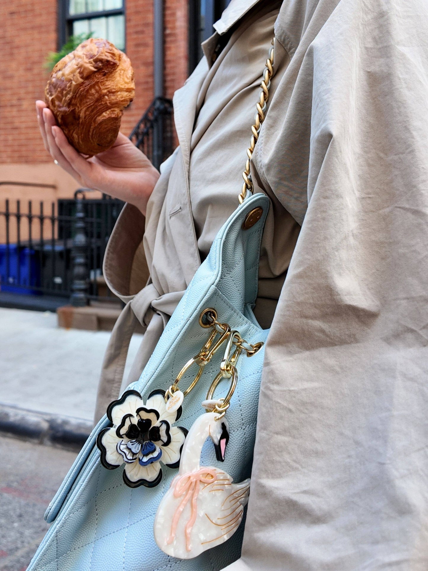 Hand-painted Bow Swan Bag Charm + Keychain