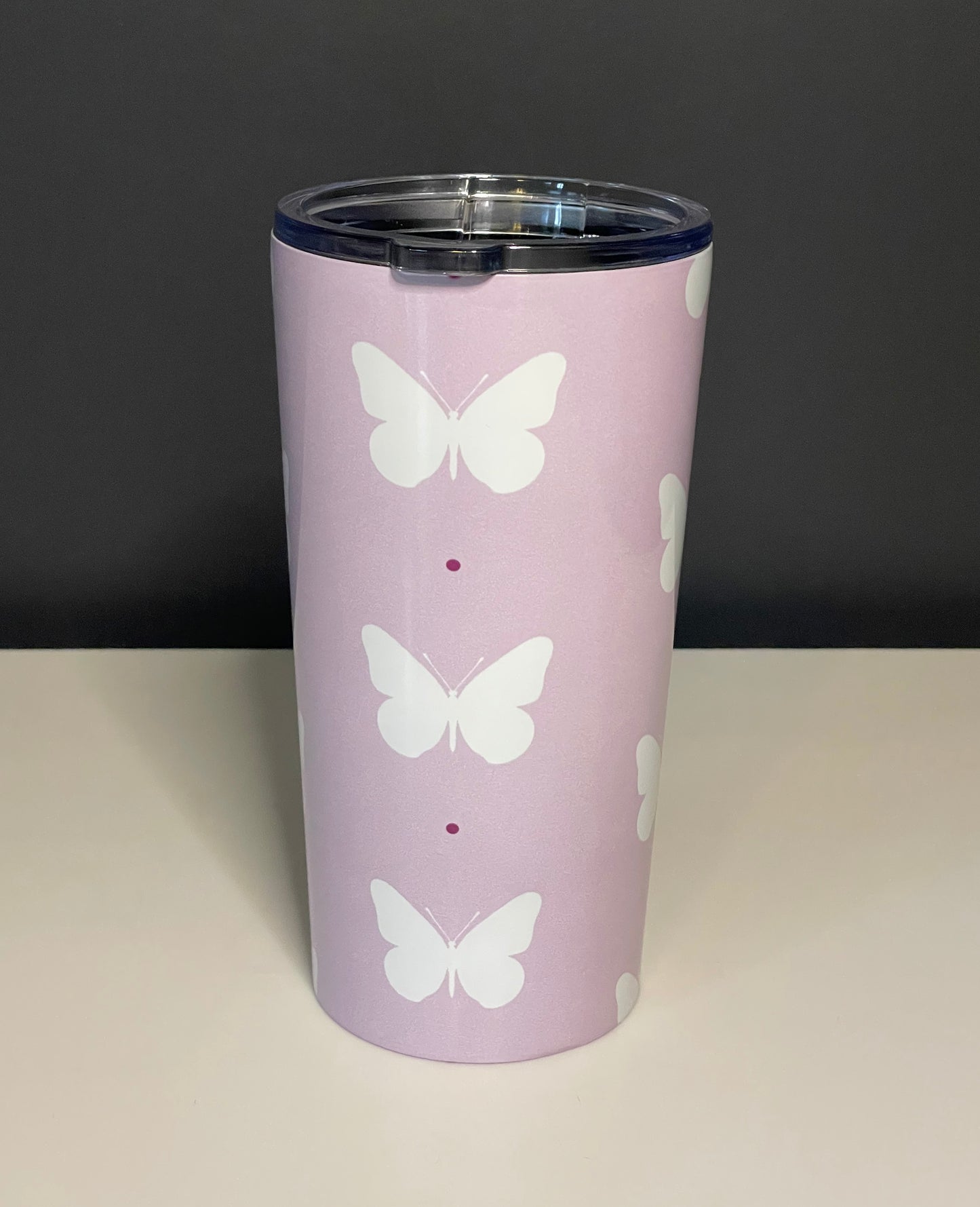 Butterfly Silhouette Tumbler Stainless Steel Glossy Purple 20oz with Clear Lid