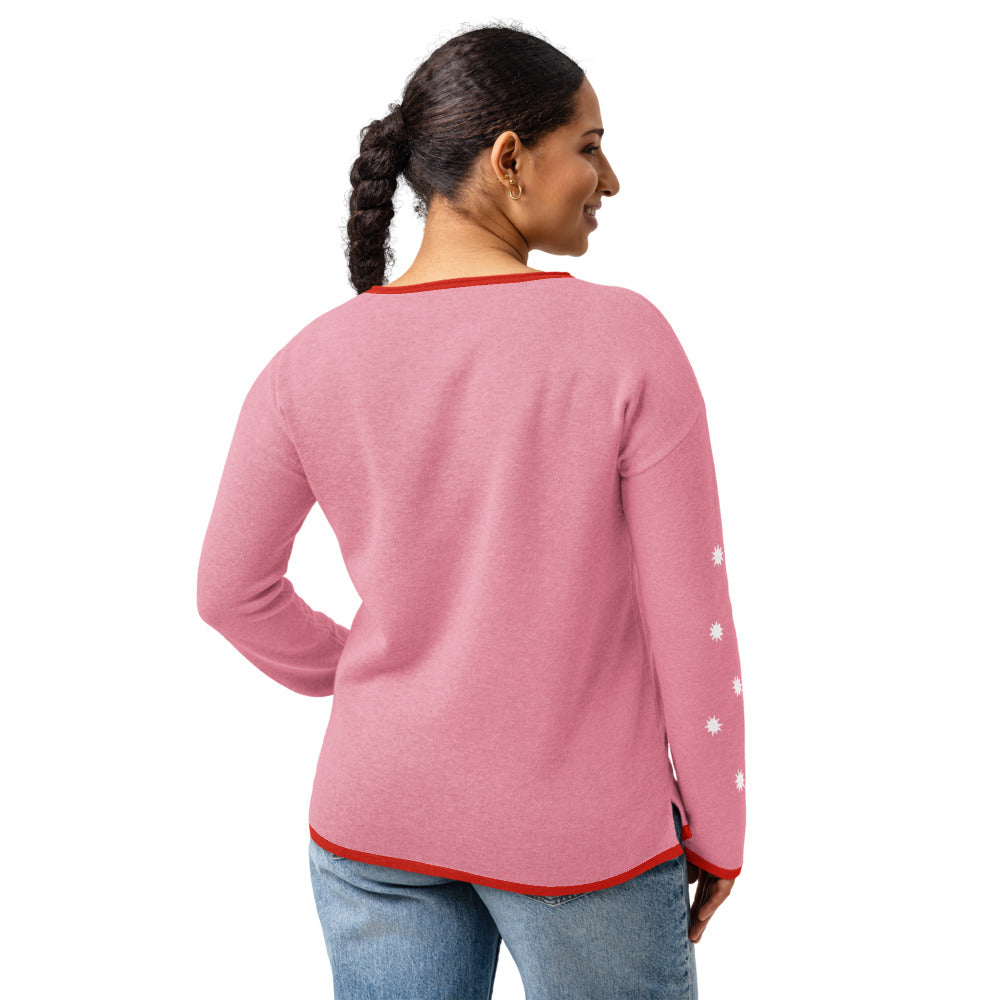 Snowy Day Duck | Women’s straight bottom knitted sweater | Pink with Red