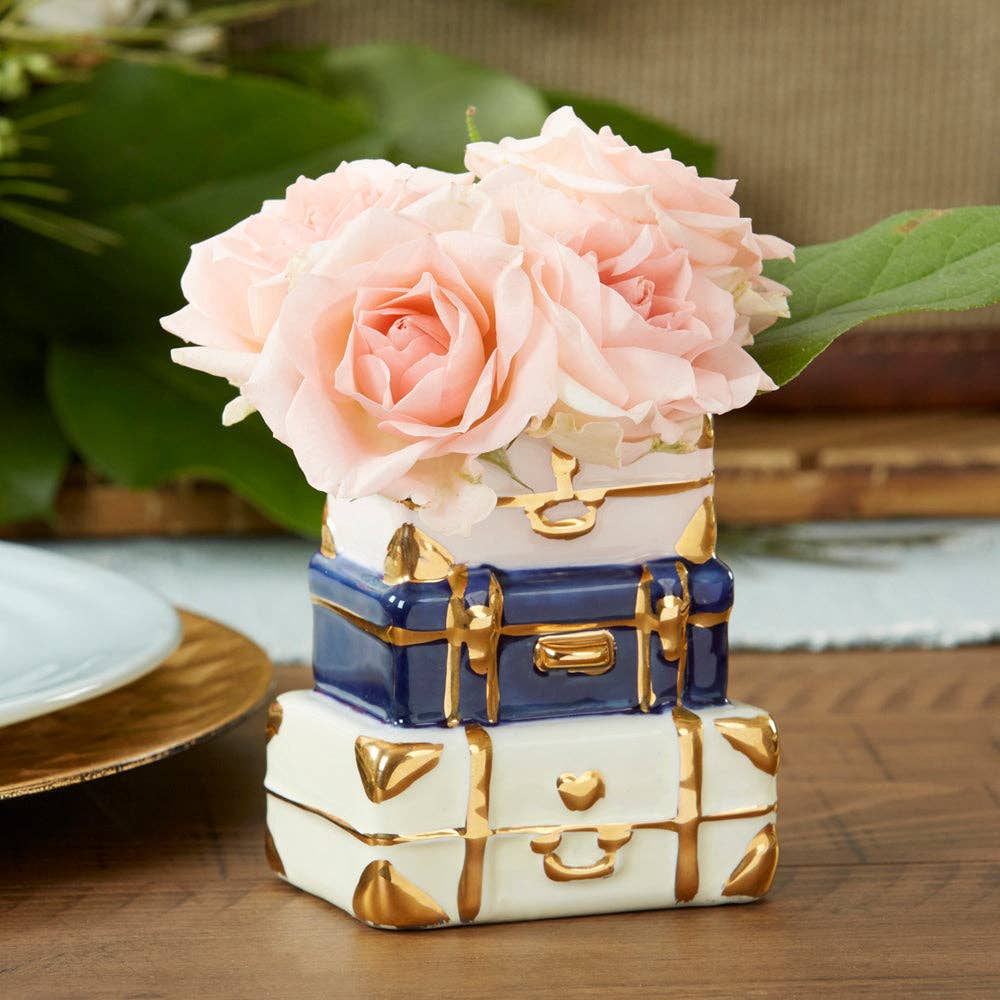 Stacked Suitcases Ceramic Bud Vase