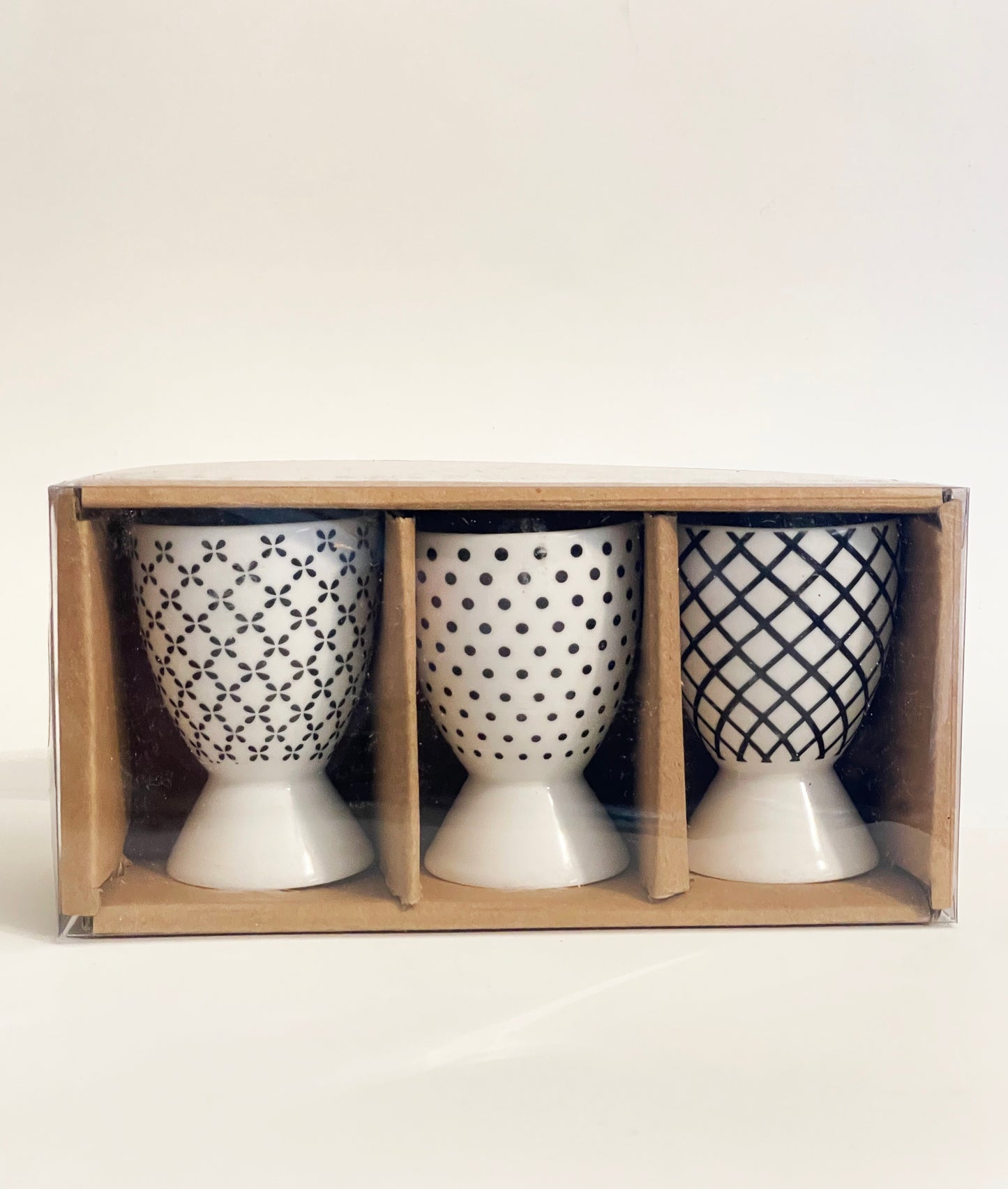 Set of 3 Black and White Patterned Egg Cups